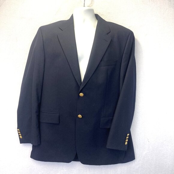 Lauren Ralph Lauren Classic Wool Blazer Mens 42R Navy Blue Gold Button Old Money - Picture 1 of 16